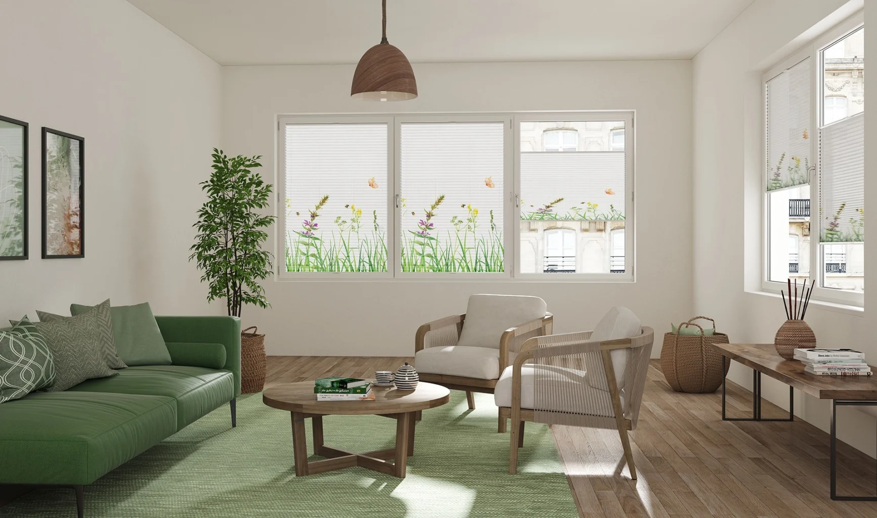 Mit einem floralen Muster passt das MHZ Plissee perfekt zur Einrichtung in natürlichem Stil.