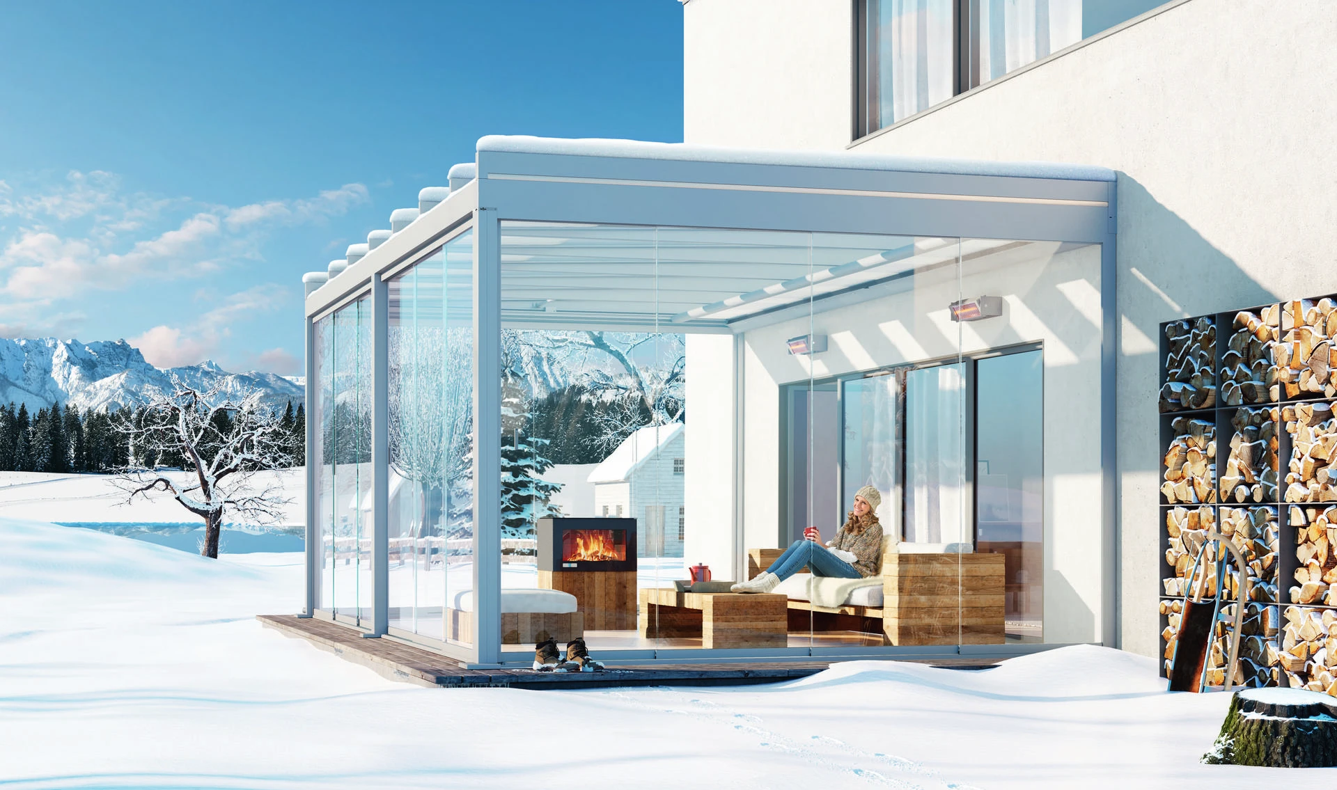 Mithilfe der Glaspaneele wird das Glasdach Weinor Terrazza Pure zu einem vollständigen Wintergarten - der Weinor Glasoase®.