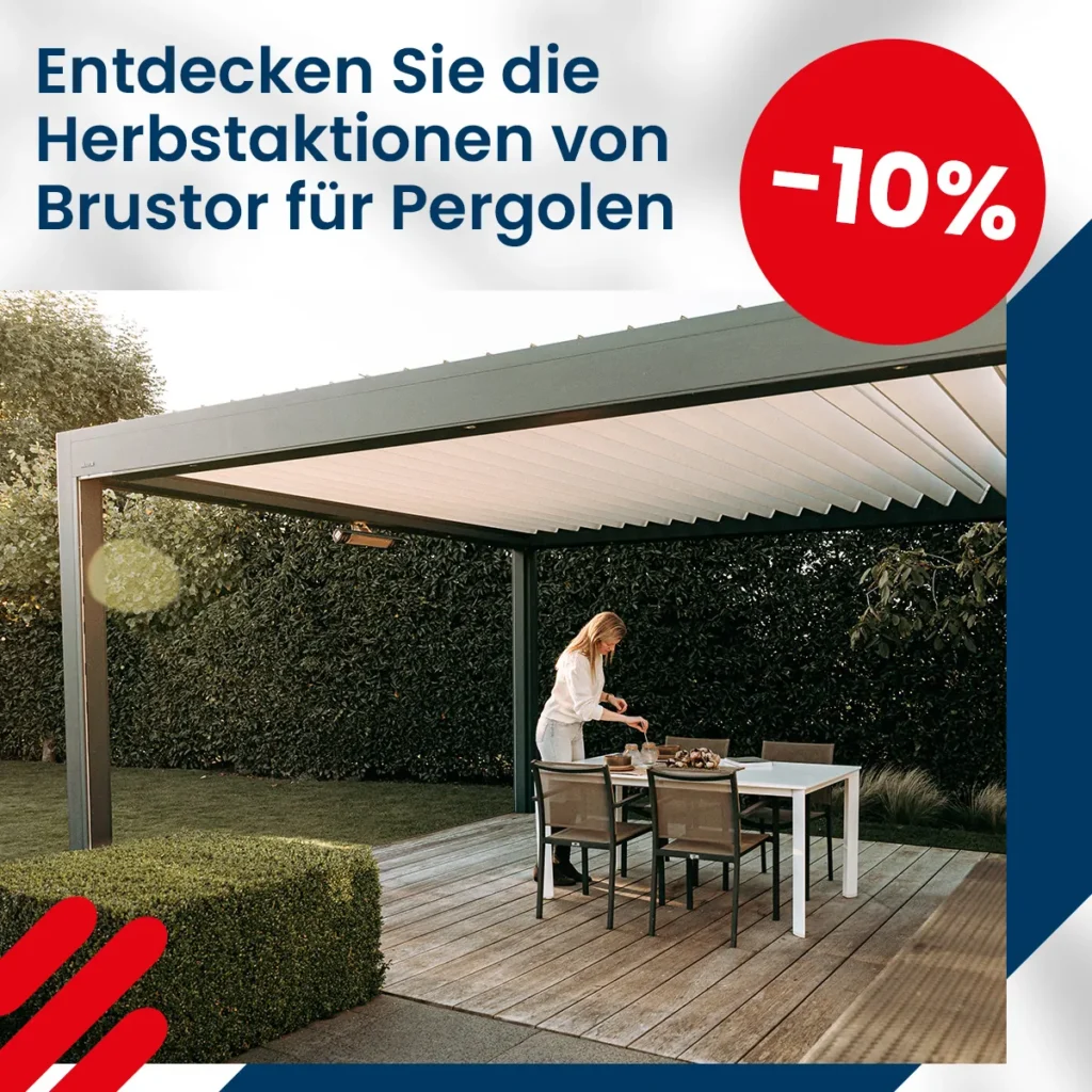 Hersaktion von Brustor Deckblatt Werbeprospekt mit 10% Aktion auf Pergolen.